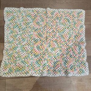 HAND CRAFTED 27" X 36" GREEN PINK YELLOW BABY BLANKET